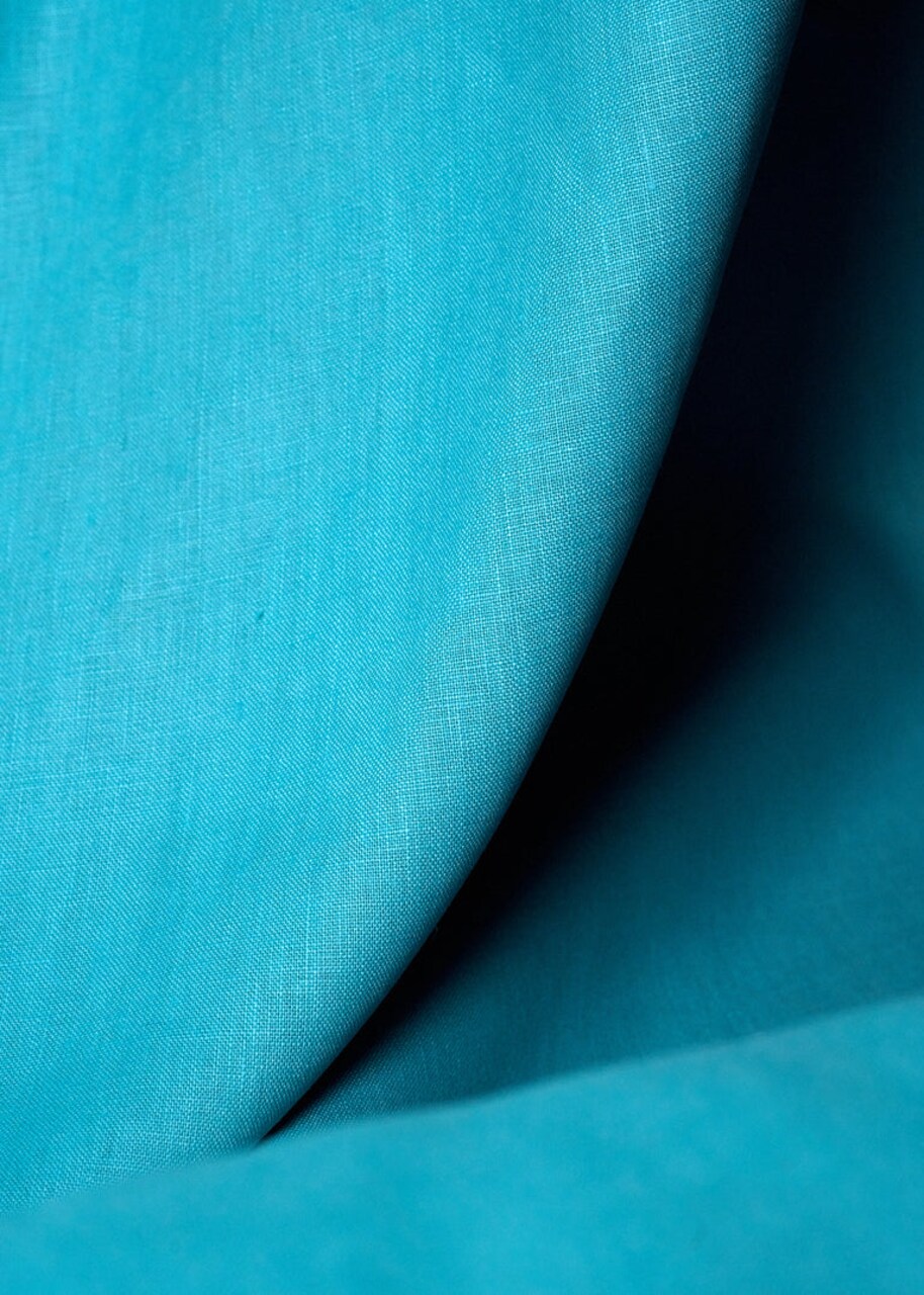 1 Yard Turquoise Pure Linen Fabric, Stone Washed Softened Midweight 5.5 oz 54 Inches Wide